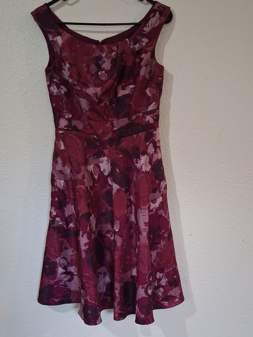 David's Bridal Burgundy and Pink Floral Midi Dress